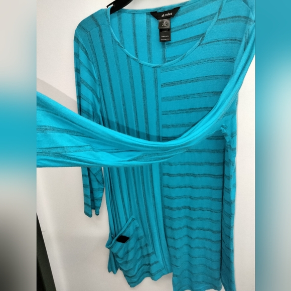 Ali Miles (Size M) Multicolored Scoop Neck LS Hem Slip Pocket Stretch Tunic Top - Picture 3 of 7